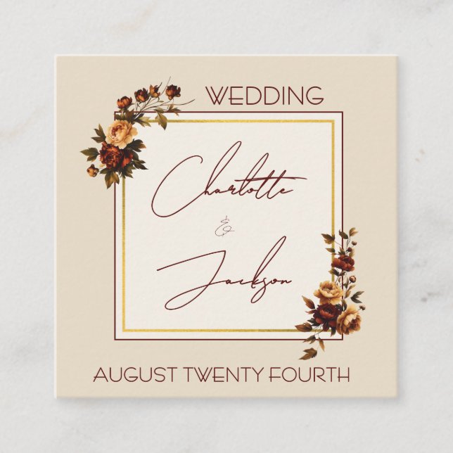 Elegant Romantic Rusty Rose Autumn Wedding Enclosure Card (Front)