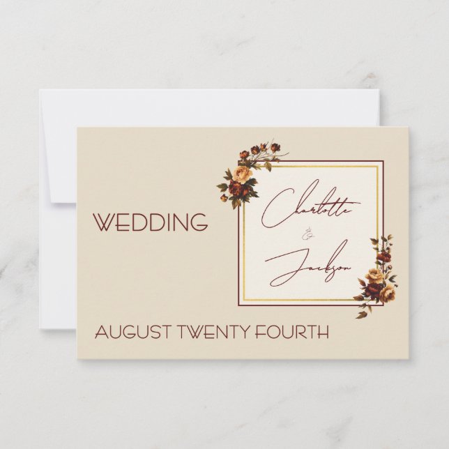 Elegant Romantic Rusty Rose Autumn Wedding RSVP Card (Front)