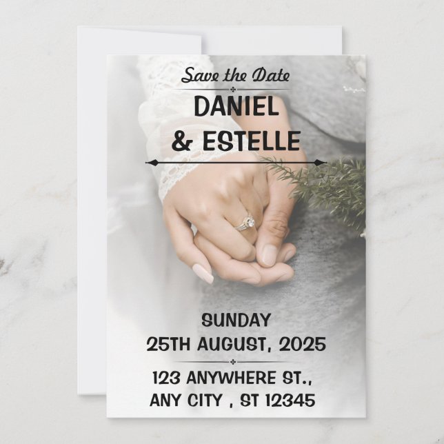 Elegant Romantic save the date wedding card (Front)