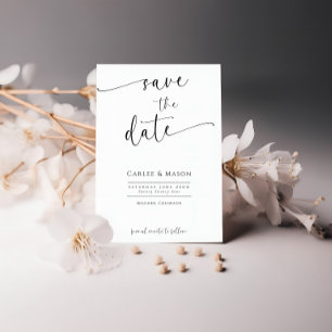 Elegant Romantic Script Black and White Wedding Save The Date