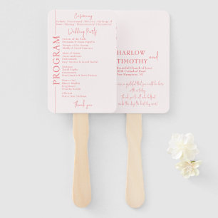 Elegant Romantic Script Blush Pink Wedding Program Hand Fan