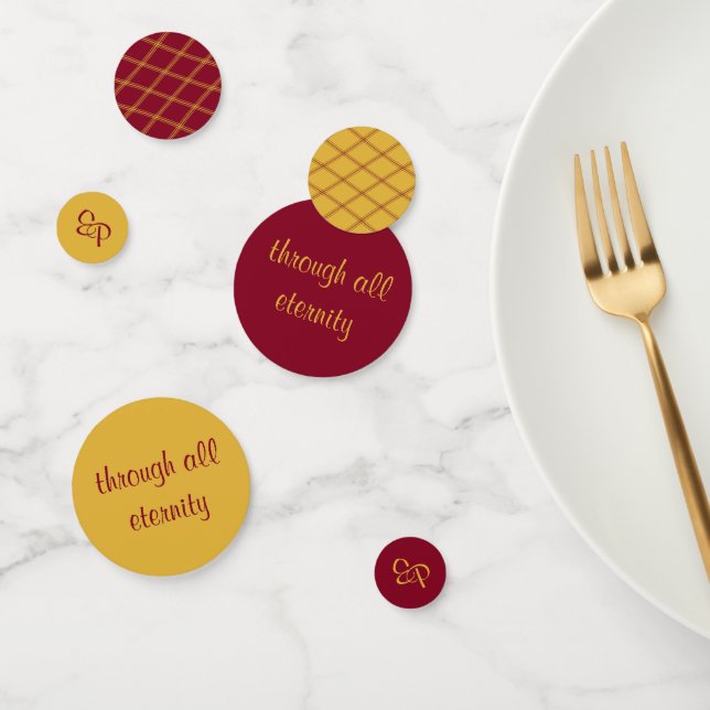 Elegant Romantic Script Burgundy & Yellow Confetti (Group)