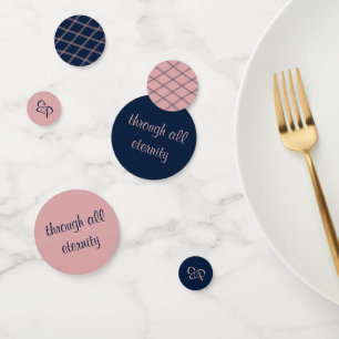 Elegant Romantic Script Navy & Blush Confetti