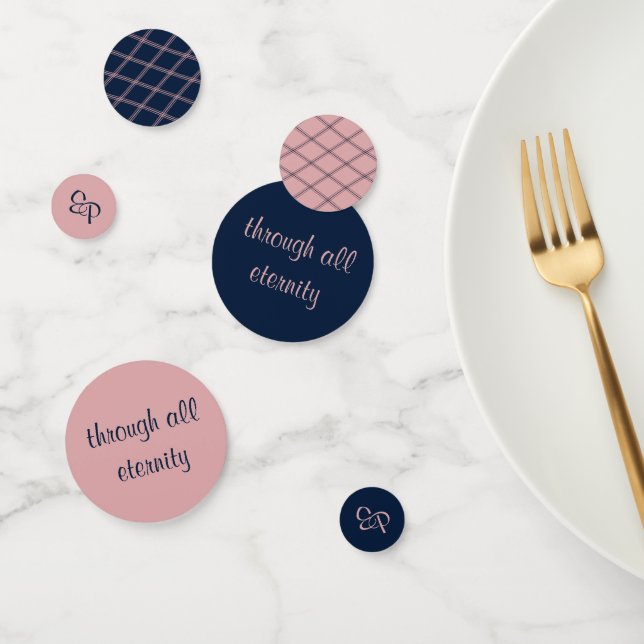 Elegant Romantic Script Navy & Blush Confetti (Group)