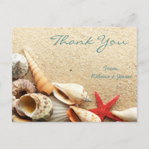 elegant romantic seashells beach wedding thank you postcard