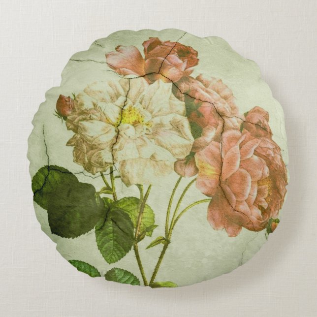 Elegant Romantic Shabby Chic Cream & Pink Peonies Round Pillow (Front)