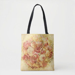 Elegant Romantic Shabby Chic Cream & Pink Roses Tote Bag