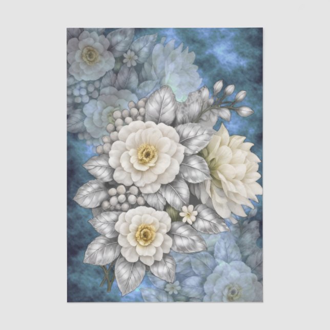 Elegant Romantic Silver & White Wedding Florals  Tissue Paper (Front)