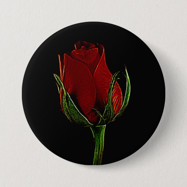 Elegant & Romantic Single Red Rose Button (Front)