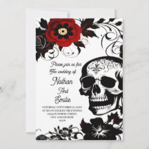 Elegant Romantic Skull gothic wedding invitation 