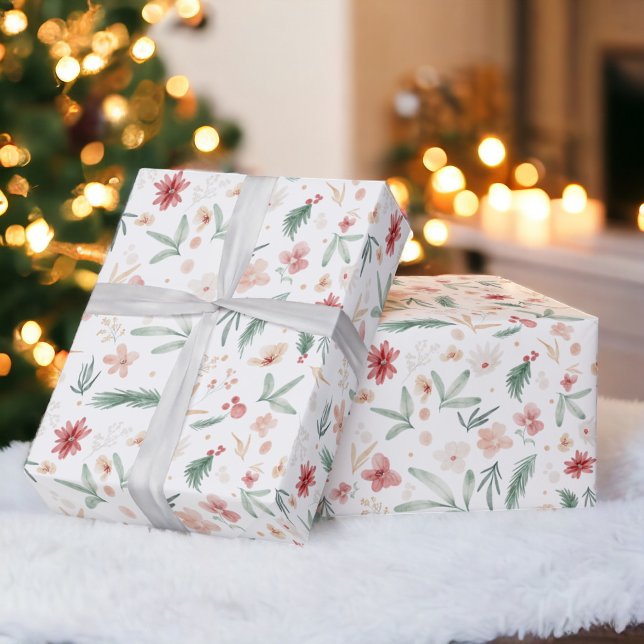 Elegant romantic Soft Watercolor Floral Christmas Wrapping Paper (Elegant romantic Soft Watercolor Floral Christmas Wrapping Paper)