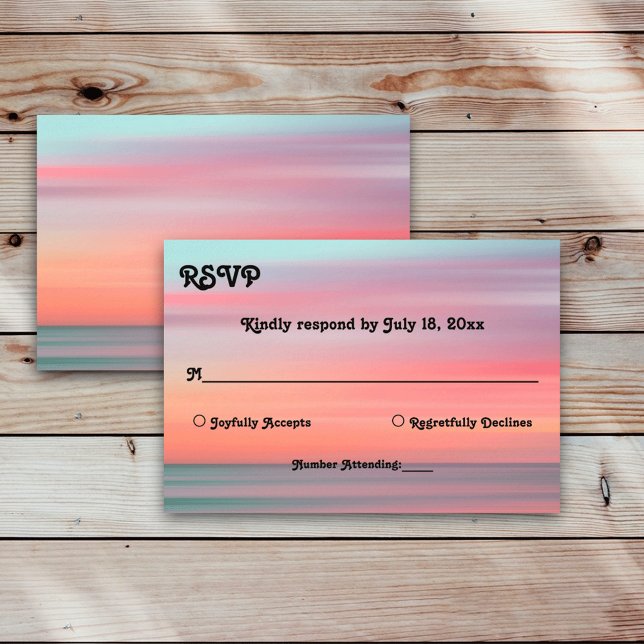 Elegant Romantic Sunset Blue Sky Beach Wedding RSVP Card (Creator Uploaded)