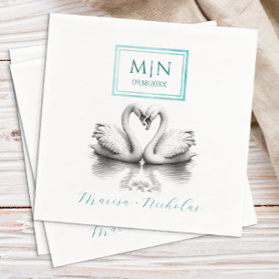 Elegant Romantic Swan Teal Wedding Napkins