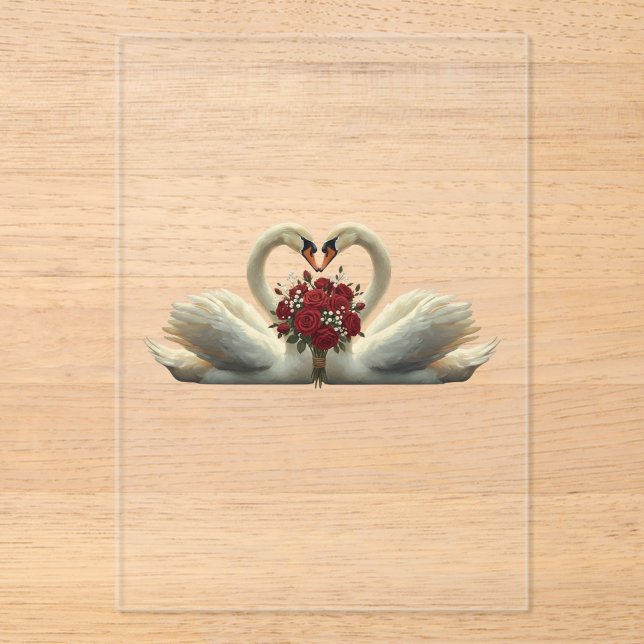 Elegant Romantic Swans & Red Roses - Valentine's P Acrylic Invitations (Front)
