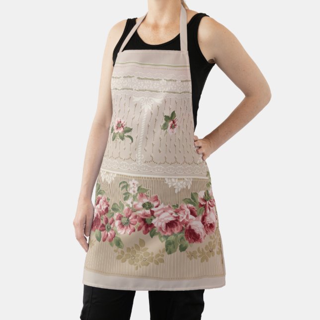 Elegant Romantic Victorian Pink Floral Apron (Insitu)