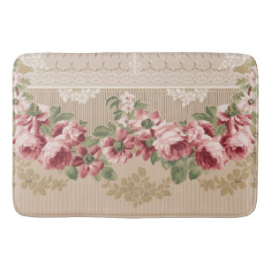 Elegant Romantic Victorian Pink Floral Bath Mat