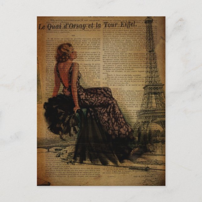 elegant  romantic vintage girly paris fashion postcard (Front)