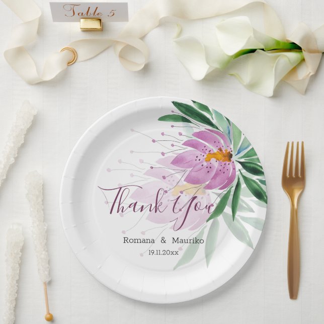 Elegant Romantic Violet Lotus Watercolor Art Paper Plate (Wedding)