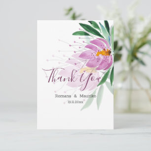 Elegant Romantic Violet Lotus Watercolor Art Thank You Card