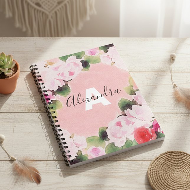 Elegant Romantic Watercolor Blush Pink Roses  Notebook (Creator Uploaded)