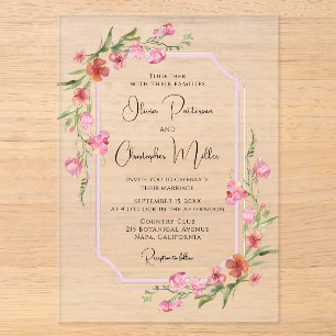 Elegant Romantic Watercolor Floral Wedding Acrylic Invitations