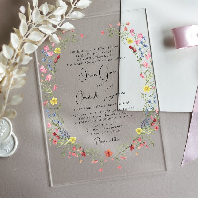 Elegant Romantic Watercolor Floral Wedding Acrylic Invitations (Creator Uploaded)