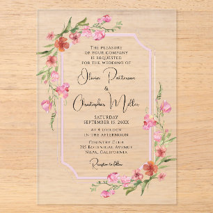 Elegant Romantic Watercolor Floral Wedding Acrylic Invitations