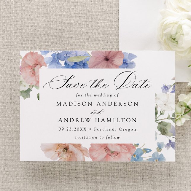 Elegant Romantic Watercolor Floral Wedding Save The Date (Creator Uploaded)
