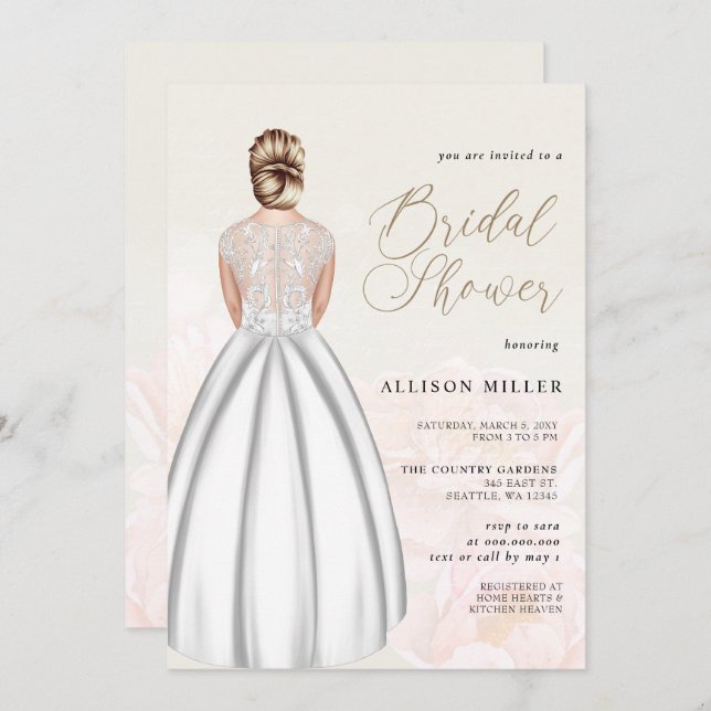 Elegant Romantic Wedding Dress Bridal Shower  Invitation (Front/Back)