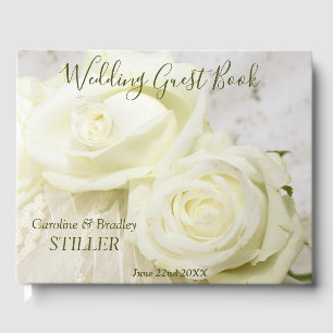 Elegant Romantic White Rose Floral Beauty Wedding Guest Book