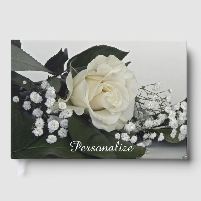 Elegant & Romantic White Rose Personalize Guest Book (Front)