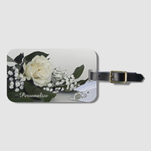 Elegant & Romantic White Rose Personalize Luggage Tag