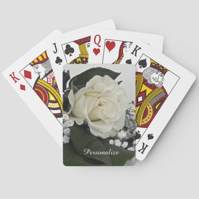 Elegant & Romantic White Rose Personalize Playing Cards (Back)