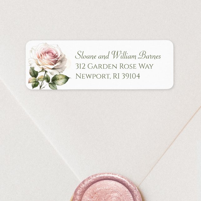 Élégant romantique rose pâle Adresse de retour (return address envelope with a single blush watercolor rose)