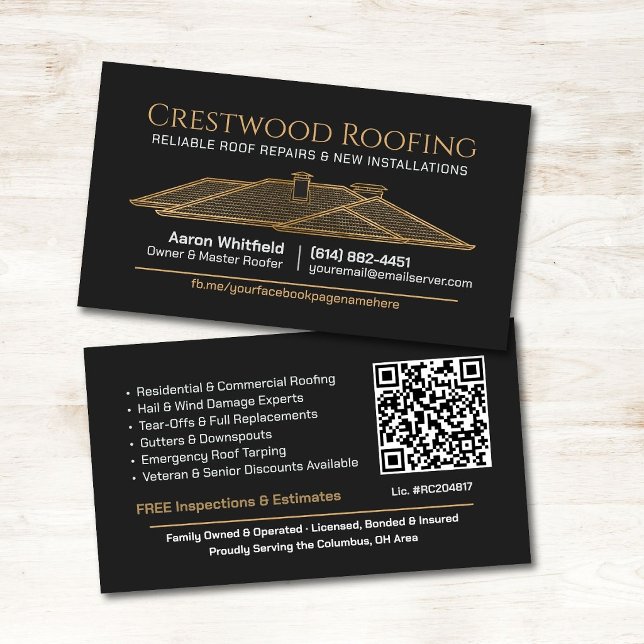 Elegant Roofing Contractor QR Code Business Card (Creator Uploaded)