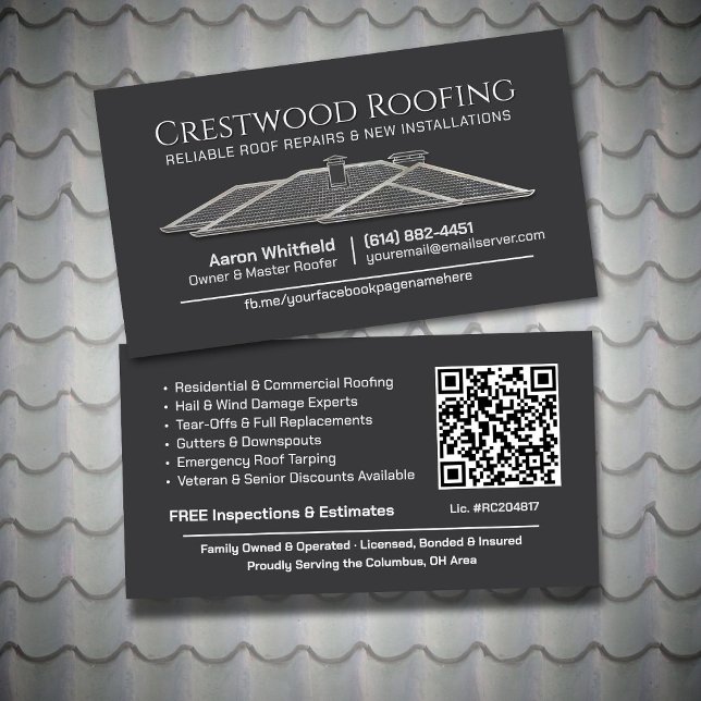 Elegant Roofing Contractor QR Code Business Card (Creator Uploaded)