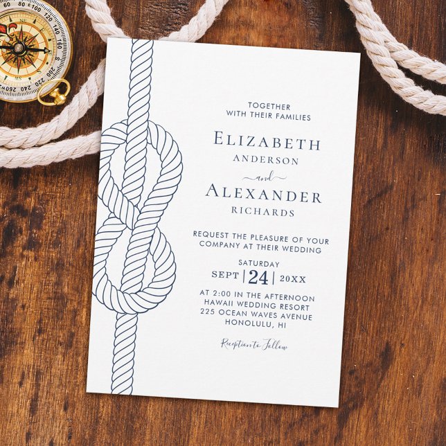 Elegant Rope Knot Nautical Wedding Invitation (Creator Uploaded)