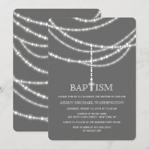 Elegant Rosary Cross Sparkles Baptism Religious Invitation
