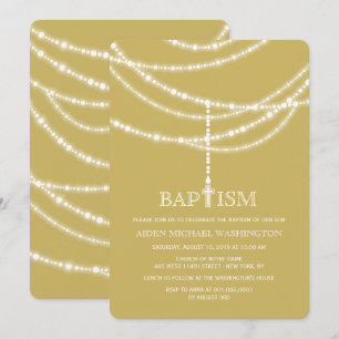 Elegant Rosary Cross Sparkles Baptism Religious Invitation