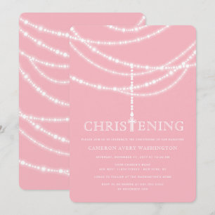 Elegant Rosary Cross Sparkles Christening Invite