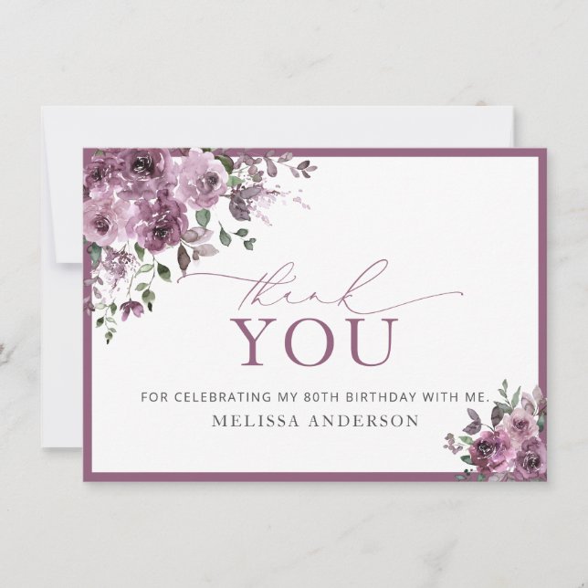 Elégant Rose 80e anniversaire Carte de remerciemen (Devant)