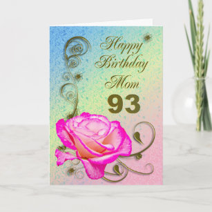Elegant rose 93rd birthday card for Mom