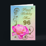 Elegant rose 96th birthday card for Mom<br><div class="desc">An elegant pink rose on a golden scroll work background. A beautiful card that will be sure to please your mother on her 96th birthday.</div>