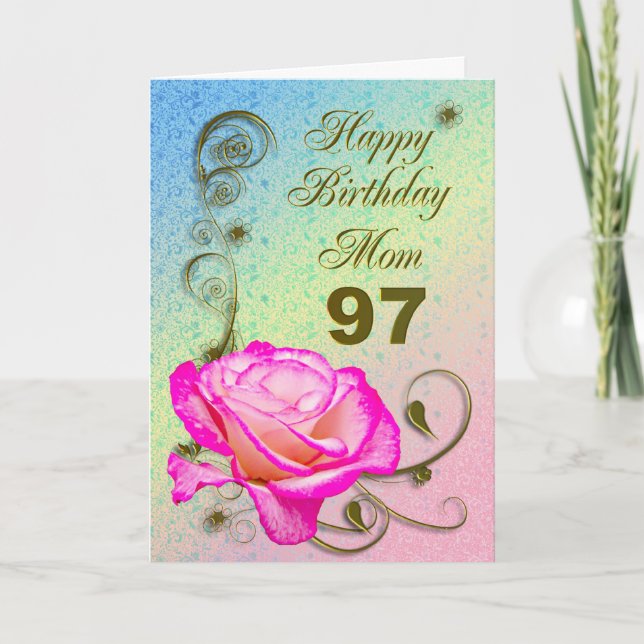 Elegant rose 97th birthday card for Mom (Front)