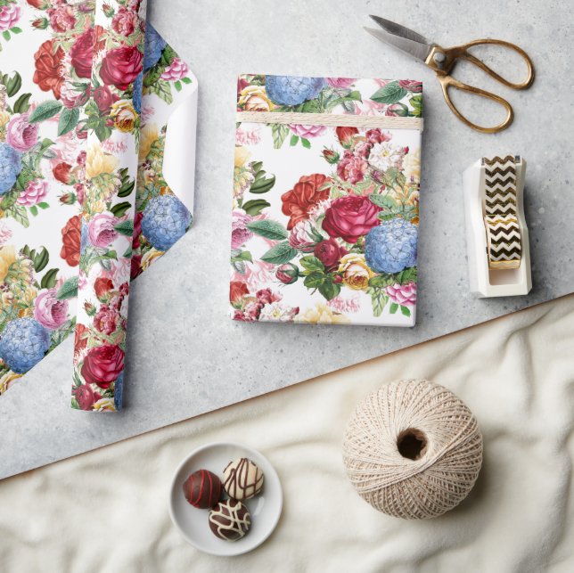 Elegant Rose and Hydrangeas Floral Craft or Gift Wrapping Paper (Crafts)