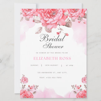 Elégant rose Aquarelle Nuptiale Douche Invitation