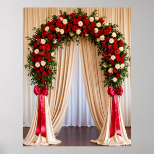 Elegant Rose Arch Wedding Ceremony With Curtains Poster