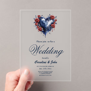 Elegant rose arrangement with golden foliage acrylic invitations