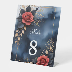 Elegant rose arrangement with golden foliage pedestal sign