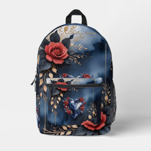 Elegant rose arrangement with golden foliage printed backpack